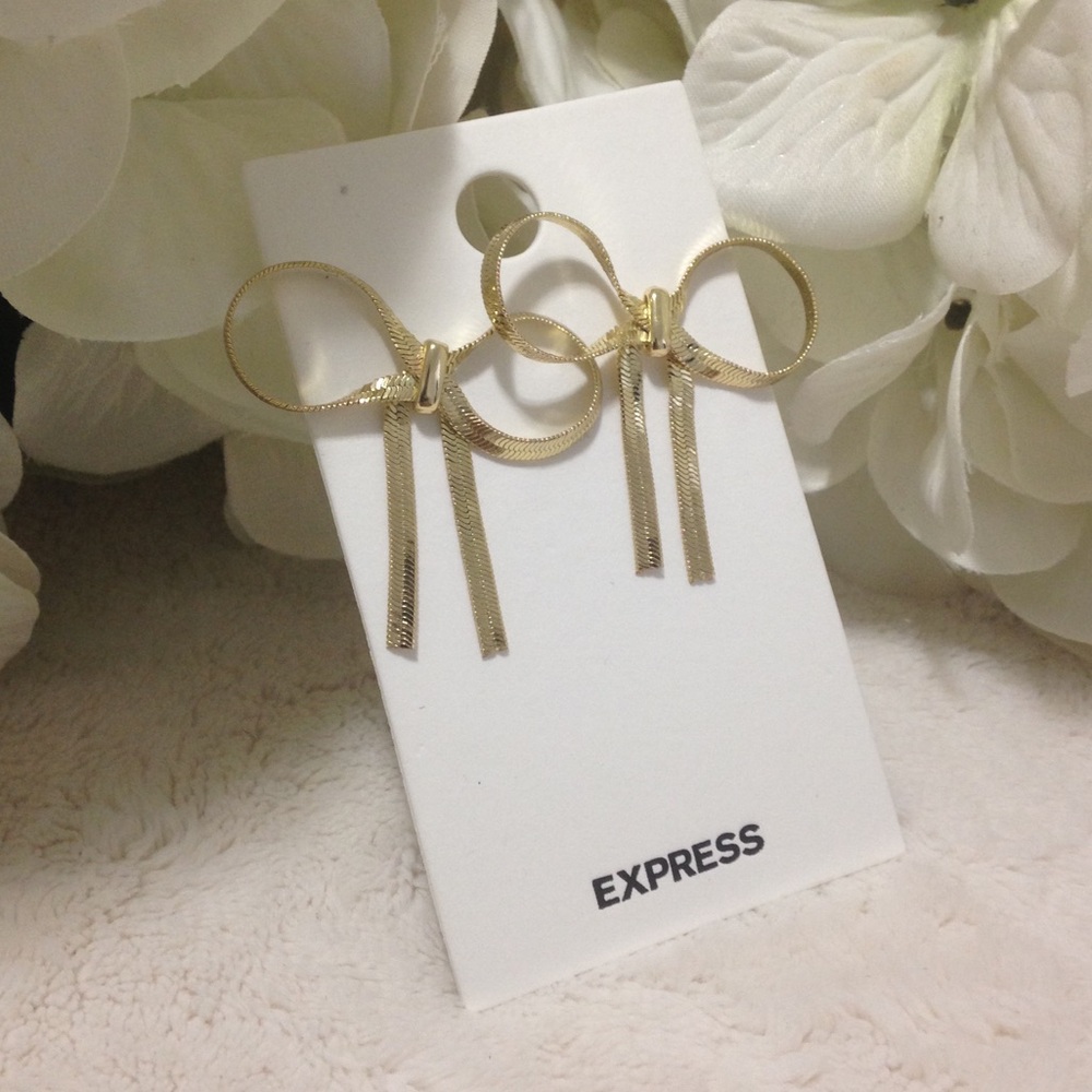 Express Gold Tone Statement Bow Earrings